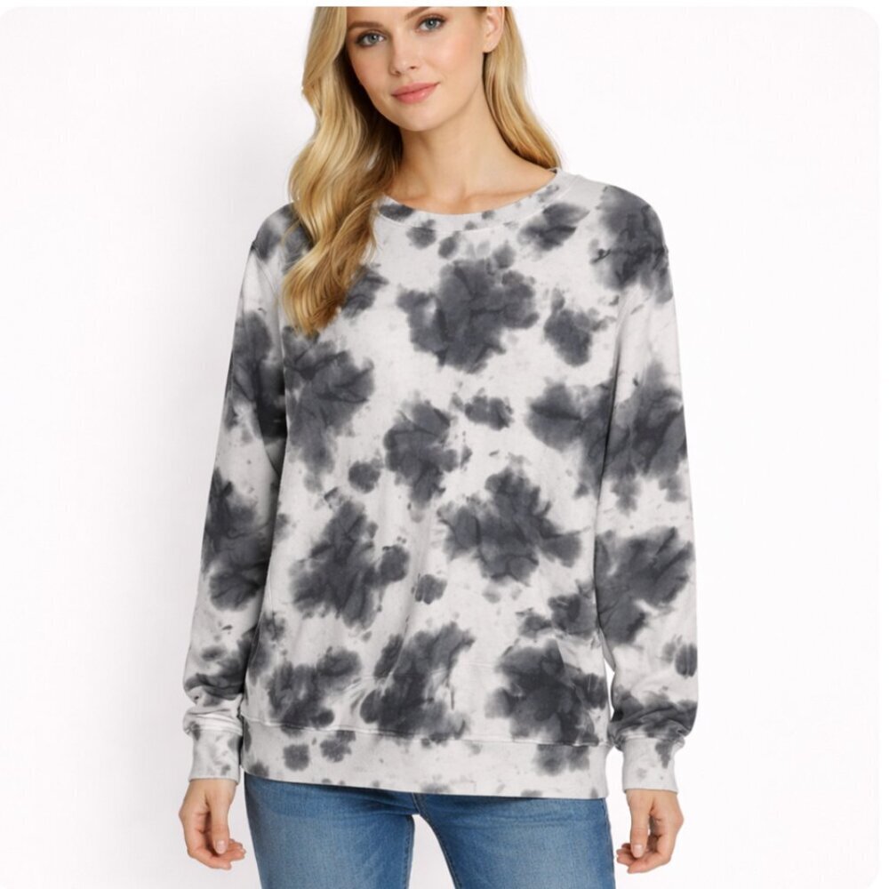 Pitusa Tie Dye Pullover crewneck sweatshirt Top Womens size Medium NWT Dark Gray
